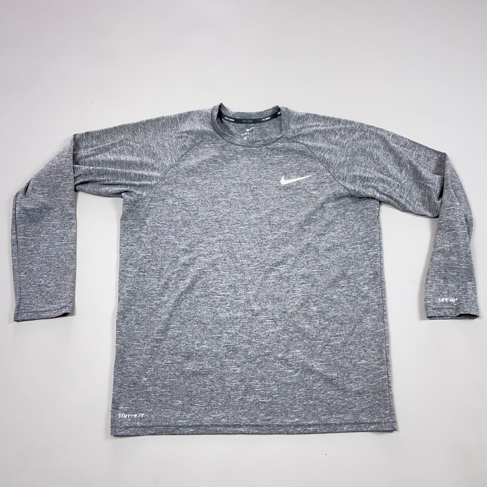 Nike Swim Mens Gray Dri-FIT UPF 40+ Long Sleeve Rash Guard Shirt Small